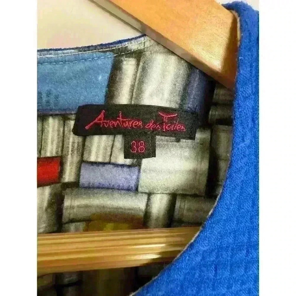 Adventures des Toiles colorblock art dress Blue Waffle texture Size 38 Sheath - Picture 4 of 10